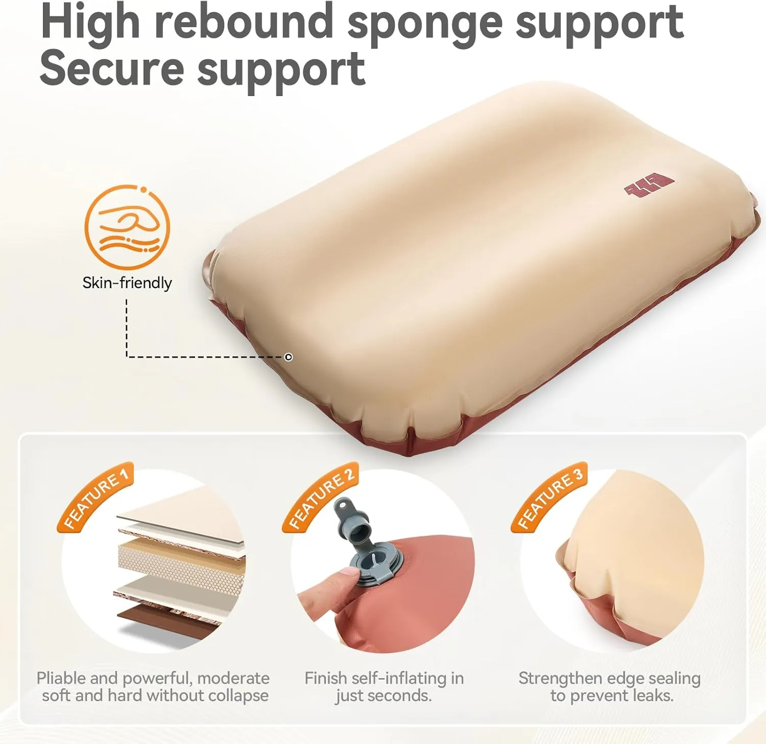 Camping Pillow with Memory Foam, Large Inflatable Portable Ultralight Pillow, Ergonomic for Neck Lumbar Support, Travel Air Pillows for Hiking/Hammock/Backpacking (Large)