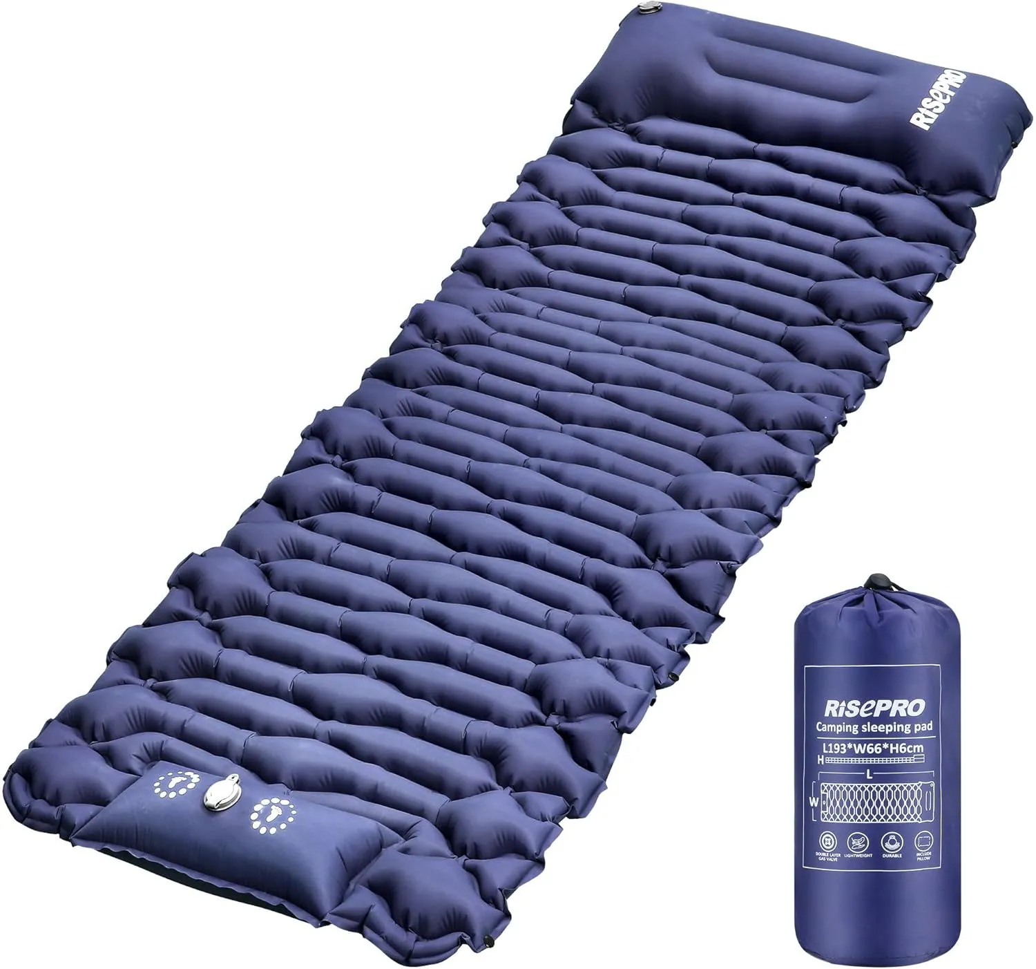 Camping Sleeping Pad Air Mattress - Inflatable Ultralight Ergonomic Design Compact Airpad Backpacking Hiking Outdoor Activities Navy Blue