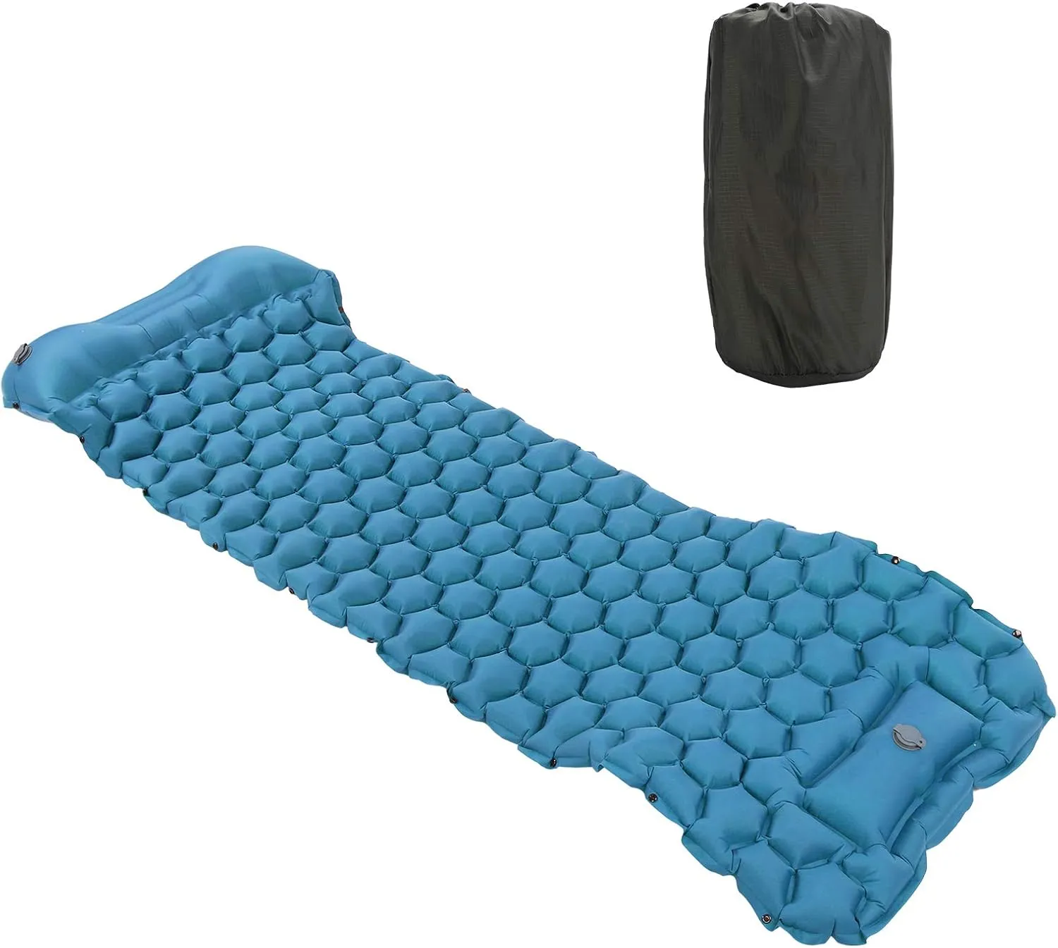 Camping Sleeping Pad Mat, Foot Press Inflatable Cushion Mattress, Sturdy 40D Nylon Fabric, TPU Laminate, for Tent Hiking Travel, Lightweight Compact, Easy to Store (Peacock Blue)