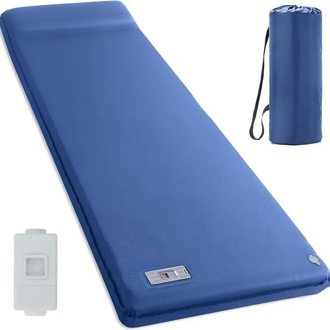 Camping Sleeping Pad, Self-Inflating Outdoor Mat with Carry Bag, High-Density Foam, Blue (Blue)