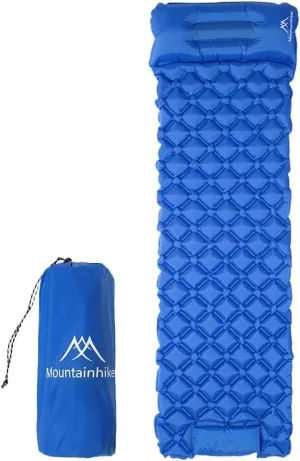 Camping Sleeping Pad, Ultralight Camping Mat with Pillow, Built in Foot Pump Inflatable Sleeping Pads, Compact Sleep Pad for Camping Backpacking Hiking Traveling (Blue)