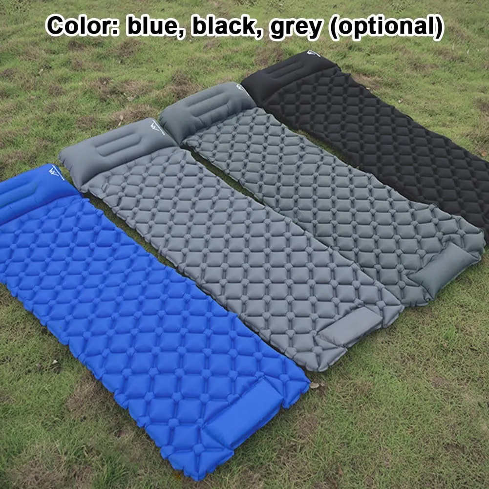 Camping Sleeping Pad, Ultralight Camping Mat with Pillow, Built in Foot Pump Inflatable Sleeping Pads, Compact Sleep Pad for Camping Backpacking Hiking Traveling (Blue)
