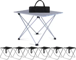 Camping Table Chairs 7-Piece Outdoor Folding Table Set, Portable Aluminum Camping Picnic Table, Car Ultra-Light Small Square Table, 56x40x40cm (Color : White)