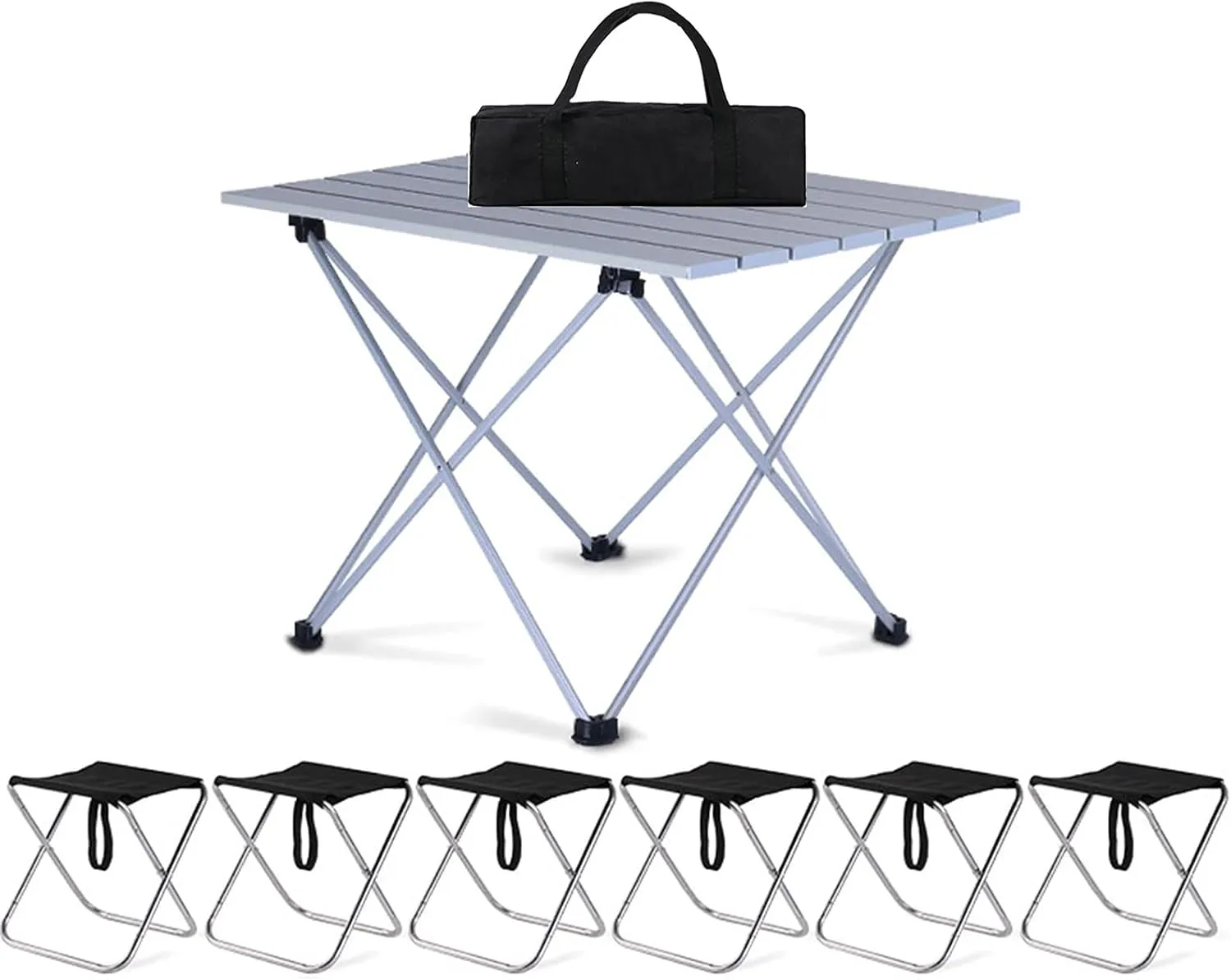 Camping Table Chairs 7-Piece Outdoor Folding Table Set, Portable Aluminum Camping Picnic Table, Car Ultra-Light Small Square Table, 56x40x40cm (Color : White)