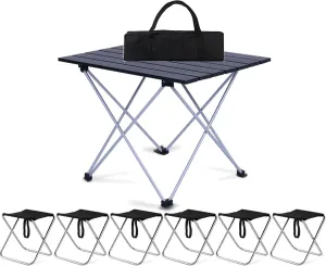 Camping Table Chairs Black Outdoor Folding Table Set, Portable Aluminum Camping Picnic Table, Used for Self-Driving Fishing and Barbecue 56x40x40cm (Color : Black, Size : Package 3)
