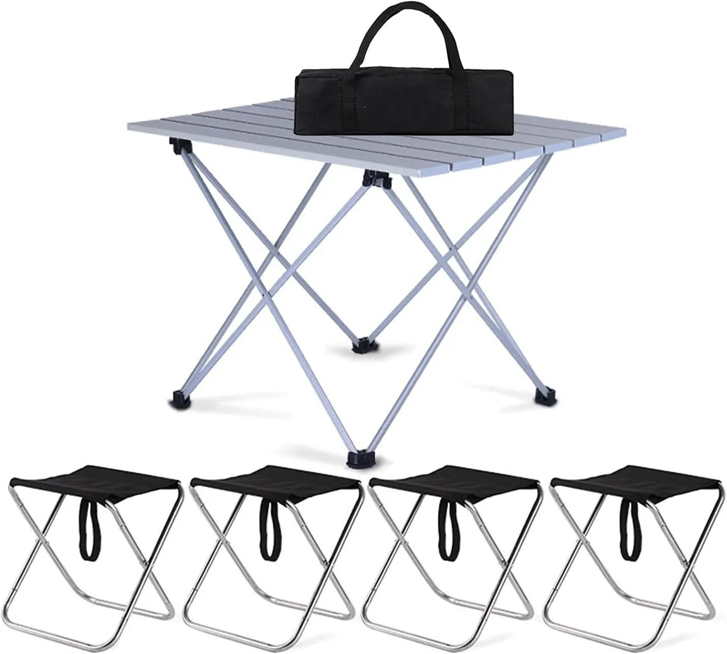 Camping Table Chairs Black Outdoor Set, Portable Aluminum Camping Picnic Table, Used for Self-Driving Fishing and Barbecue 56x40x40cm