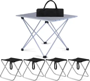 Camping Table Chairs Black Outdoor Set, Portable Aluminum Camping Picnic Table, Used for Self-Driving Fishing and Barbecue 56x40x40cm