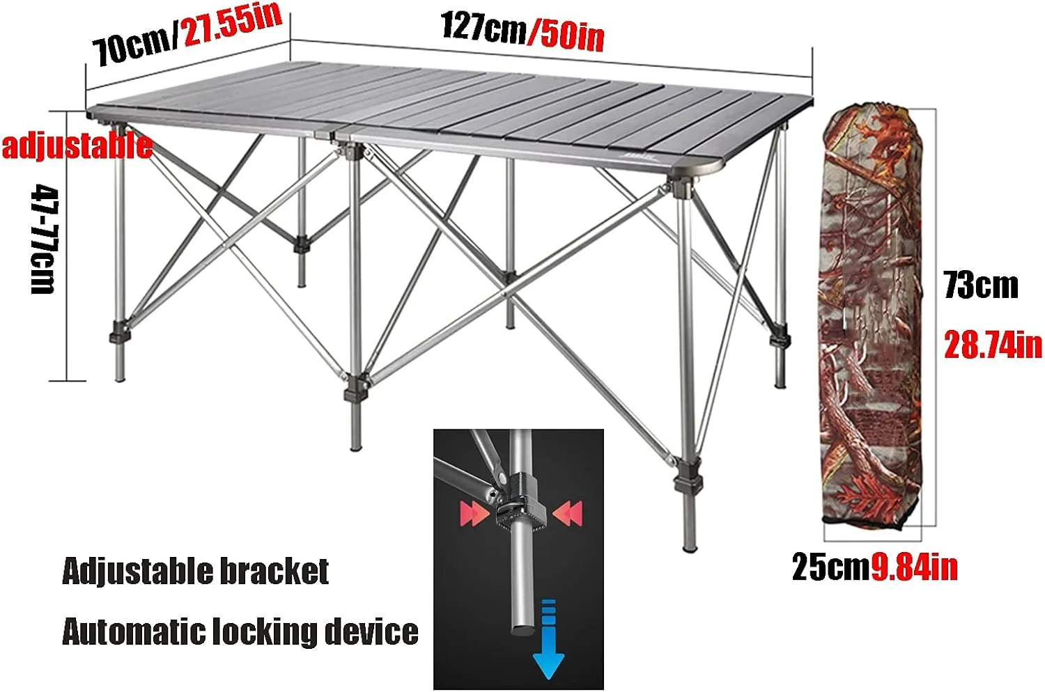 Camping Table Chairs Portable Folding Table Set, Outdoor Aluminum Alloy Can Lift Picnic Table, Portable Table with Carrying Bag (Color : Package 5)
