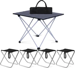 Camping Table Chairs Small Outdoor Folding Set, Portable Aluminum Picnic Table, Suitable for Fishing, Barbecue and Hiking 56x40x40cm