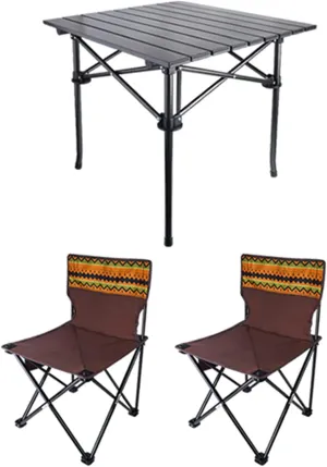 Camping Table Chairs with 2 Chairs, Outdoor Aluminum Alloy Camping Picnic Table, Load-Bearing 100kg, 51x51x53cm