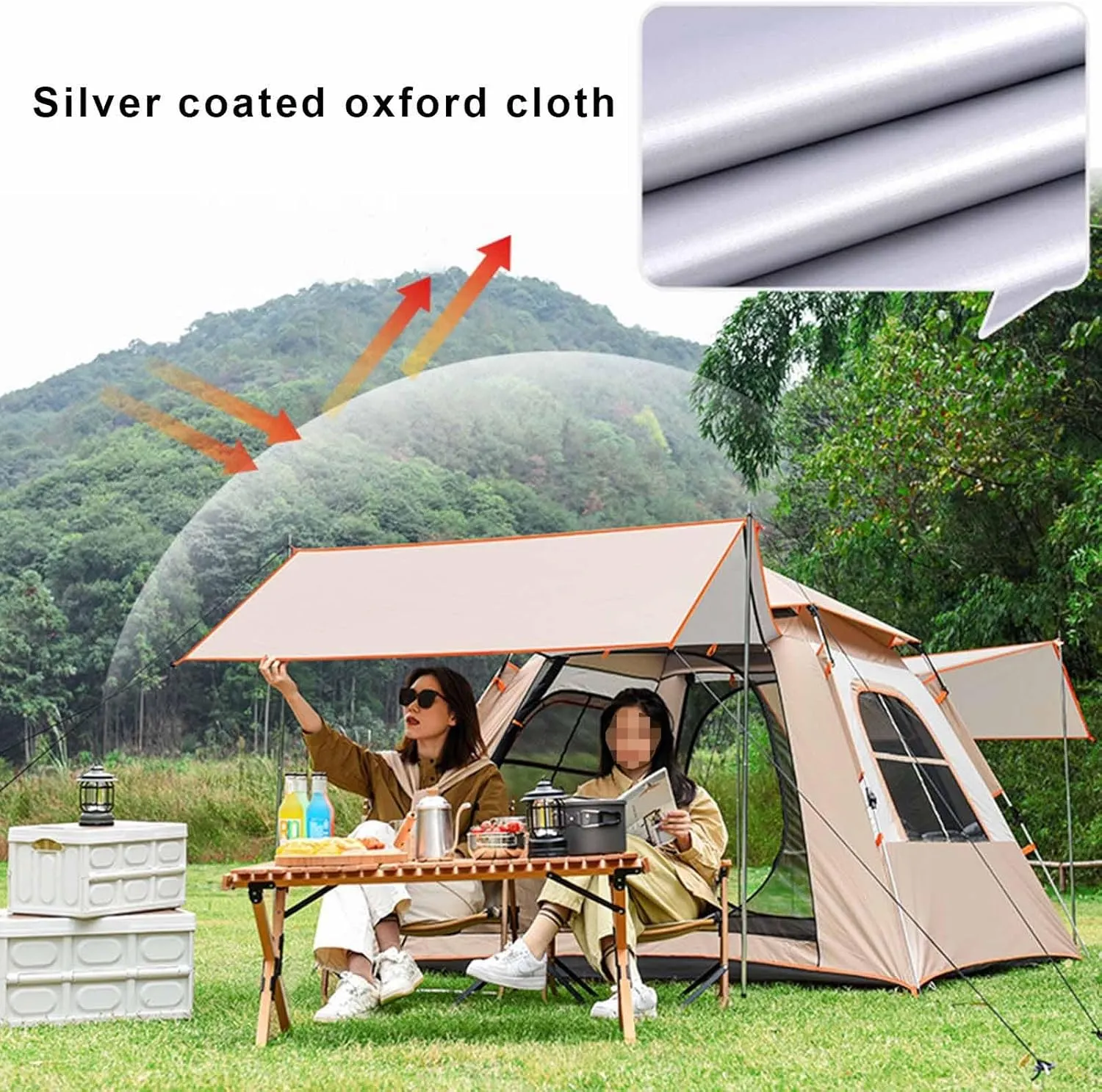 Camping Tent, 2 Doors and 2 Windows, with Mesh, Breathable on Seven sides, Pop-up Lightweight Camping Tent, Suitable for Outdoor, Picnic and Family Gatherings ( Size : 94.4x94.4x61.0in/240x240x155cm )
