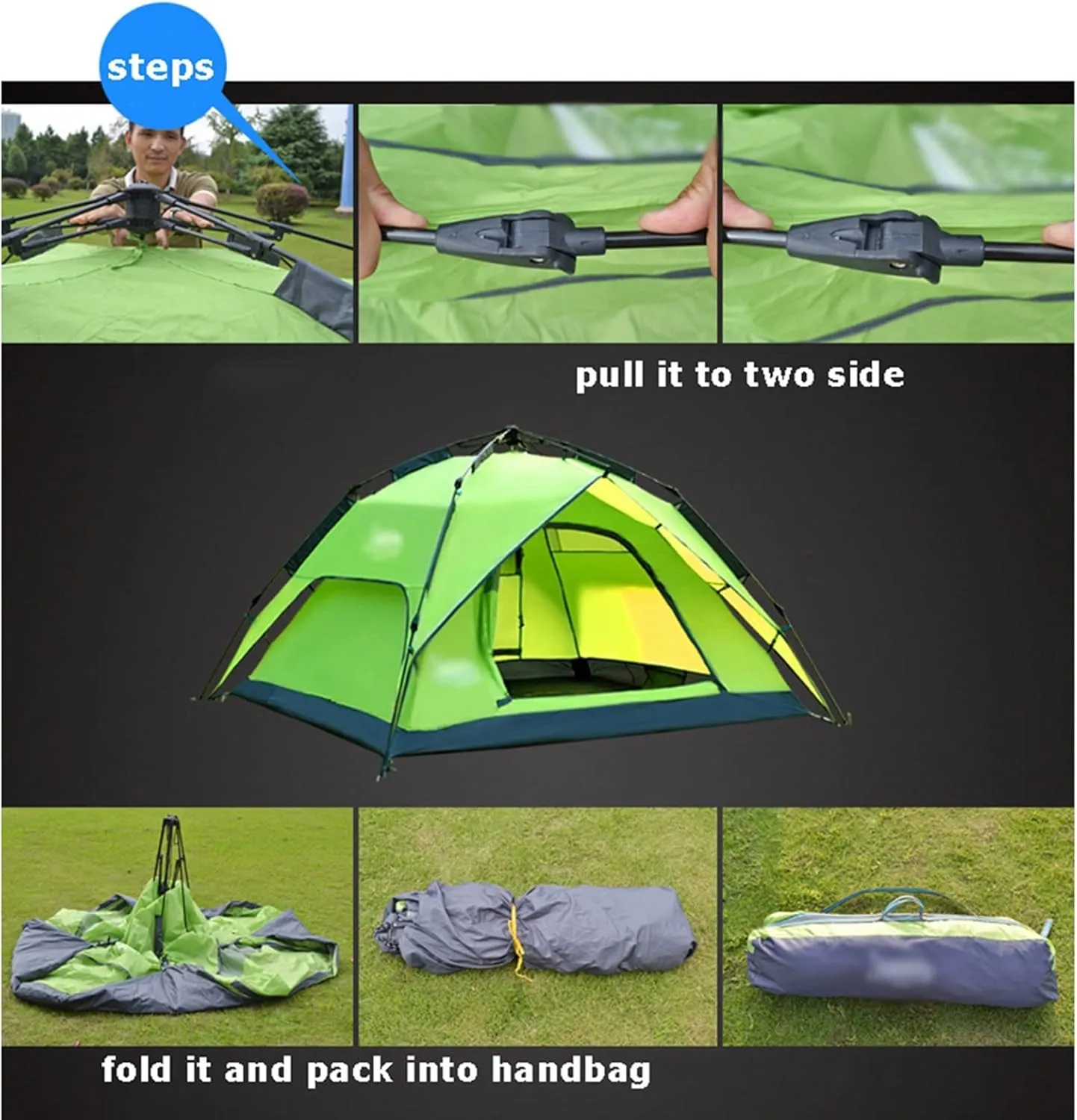 Camping Tents, Automatic Tent 3-4 Person Camping Tent,Easy Instant Setup-Protable Backpacking for Sun Shelter,Travelling,Hiking (Color : 2 Way use Blue, Size : 200x180x130cm)