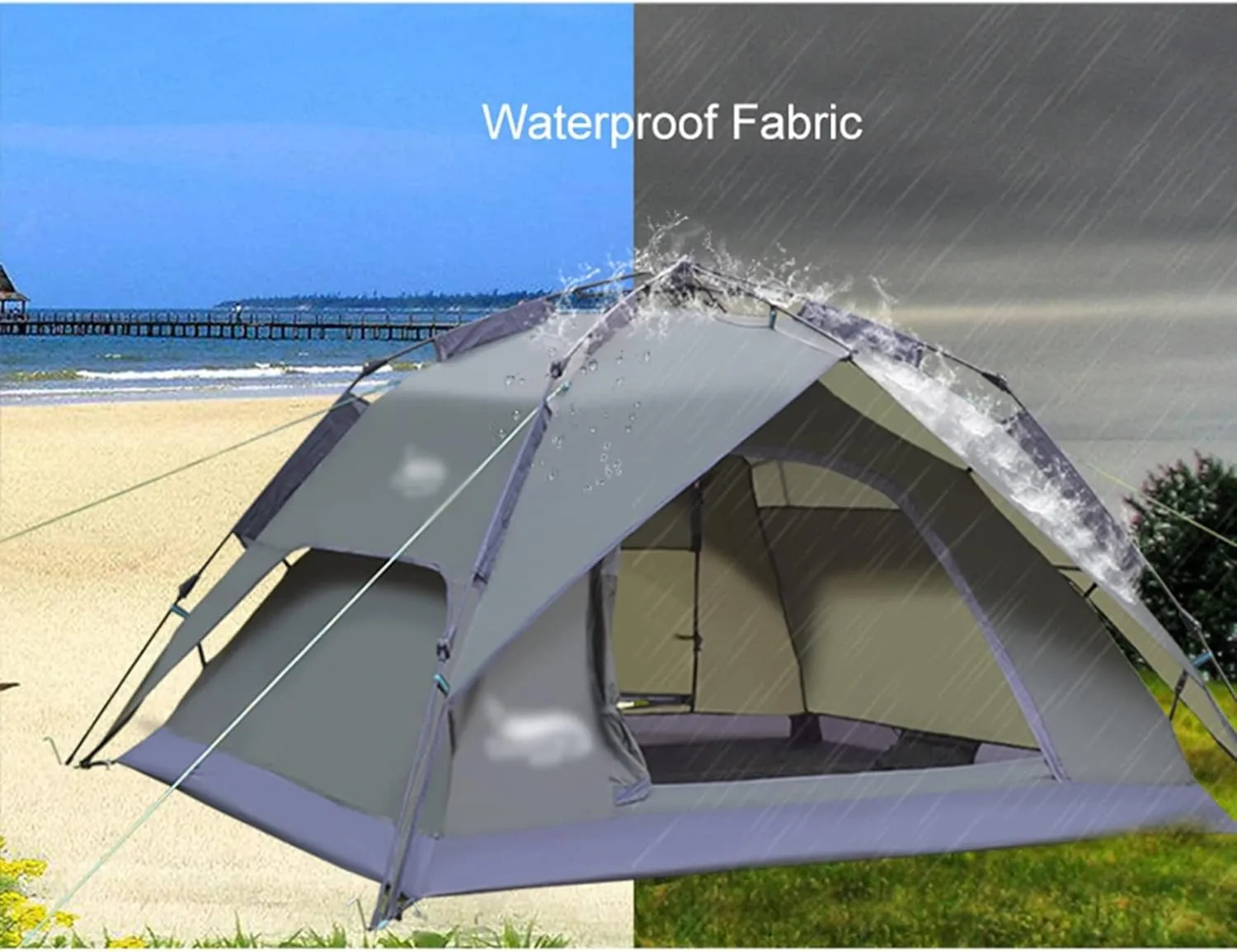 Camping Tents, Automatic Tent 3-4 Person Camping Tent,Easy Instant Setup-Protable Backpacking for Sun Shelter,Travelling,Hiking (Color : 2 Way use Blue, Size : 200x180x130cm)