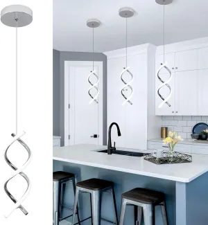CANEOE Spiral Led Pendant Light Fixture,15W Cold White Light Modern Integrated LED Hanging Lamp, Adjustable Island Light Fixture for Living Room Bedroom Kitchen Sink, 1 Pack (Chrome)