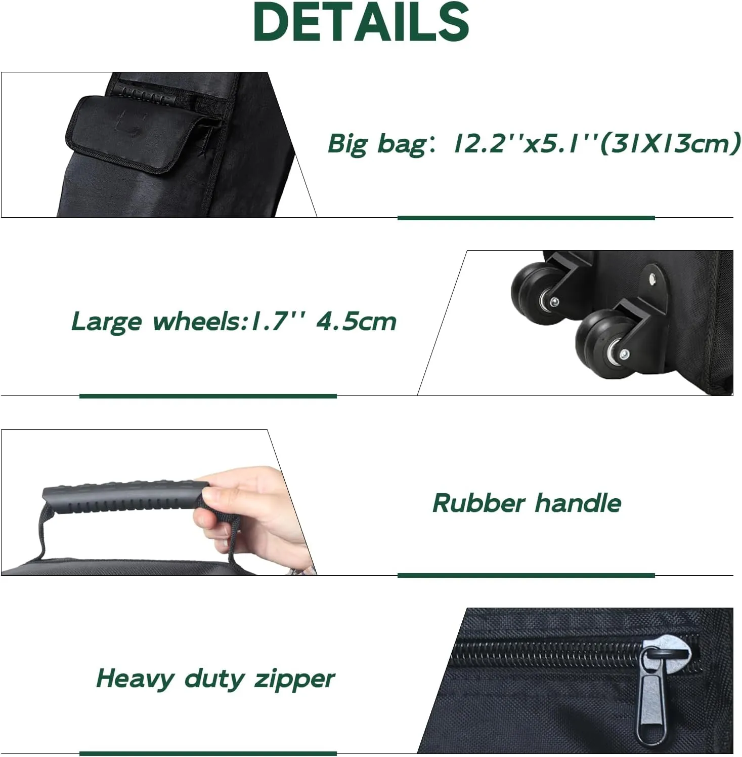 Canopy Portable Folding Bag for 10x10 Pop Up Canopy Tent, Lightweight Tent Storage Roller Wheeled Bag(Black 48.4X9.8X9.8)