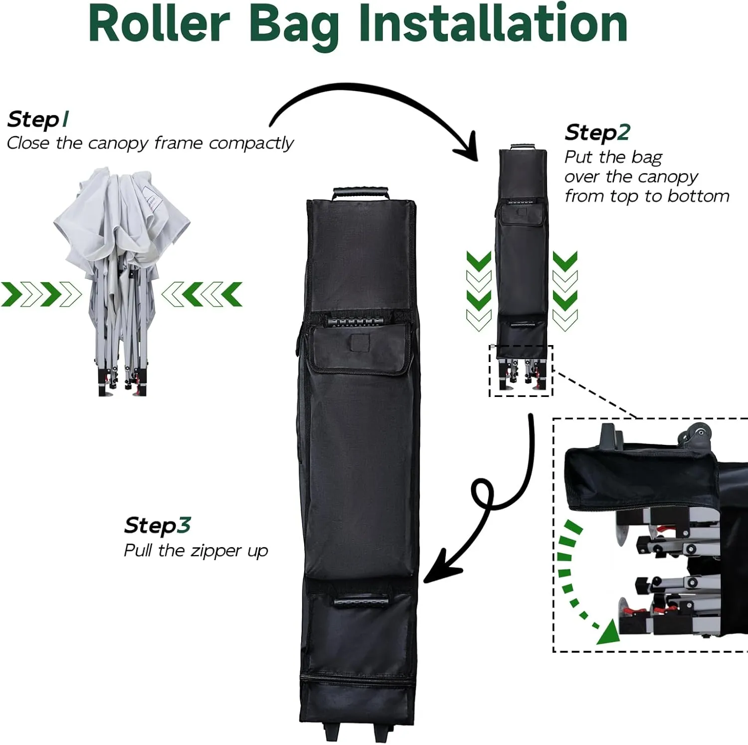 Canopy Portable Folding Bag for 10x10 Pop Up Canopy Tent, Lightweight Tent Storage Roller Wheeled Bag(Black 48.4X9.8X9.8)