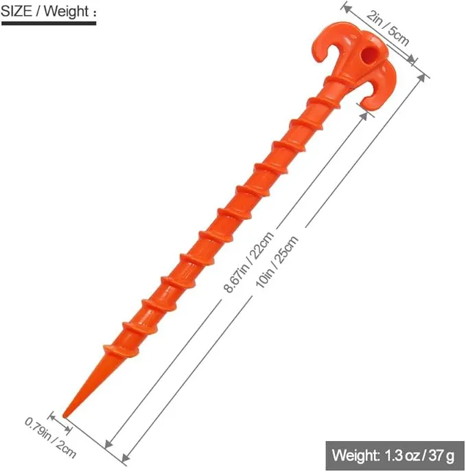 Canopy Stakes Canopy Anchors Beach Tent Stakes Heavy Duty Screw Shape 25 cm 10 inch - 8 Pack Orange Tent Stake for Outdoor Hiking Camping