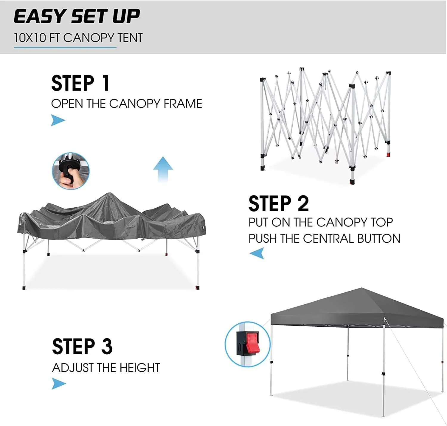 Canopy Tent 10x10, Pop Up Canopy, Portable Instant Canopy, Outdoor Easy Setup Canopy，Waterproof Vendor Canopy, Ez Up Canopy, Commercial Canopy Tent with 4 Sandbags, Carry Bag, Tents for Parties