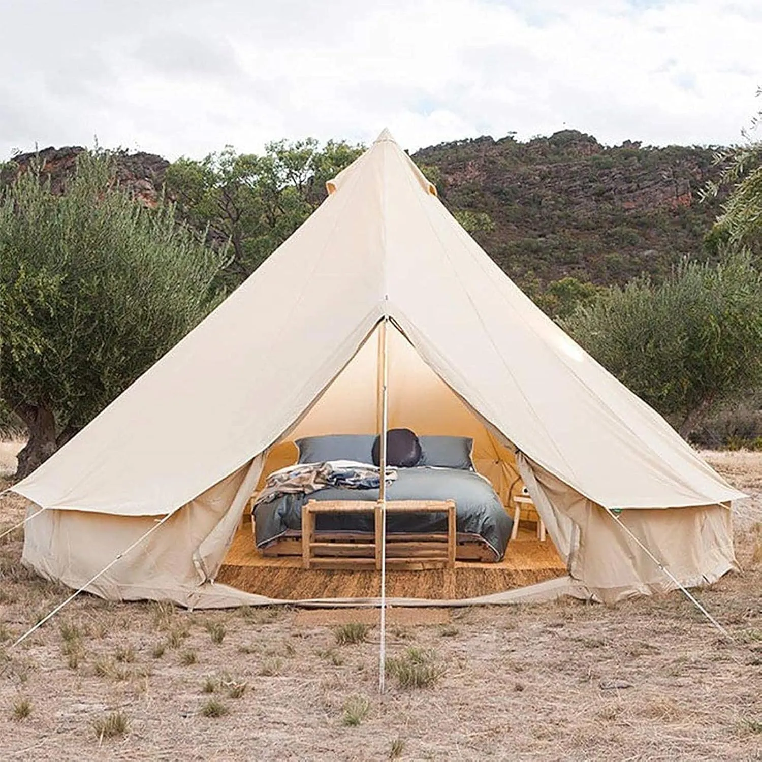 Canvas Tent with Stove Hole Cotton Canvas Tents Yurt Tent for Camping 4 Season Waterproof Tent for Family Camping Outdoor Glamping, Luxury Teepee (3m b 4M b)