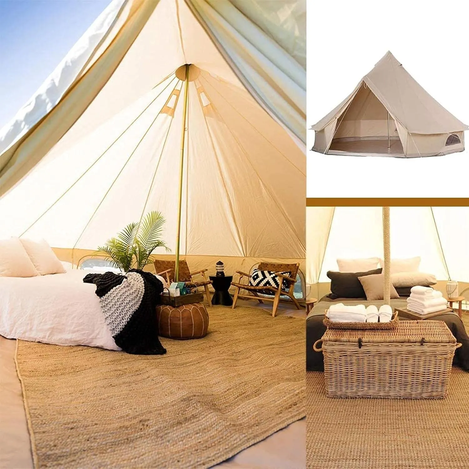 Canvas Tent with Stove Hole Cotton Canvas Tents Yurt Tent for Camping 4 Season Waterproof Tent for Family Camping Outdoor Glamping, Luxury Teepee (3m b 4M b)