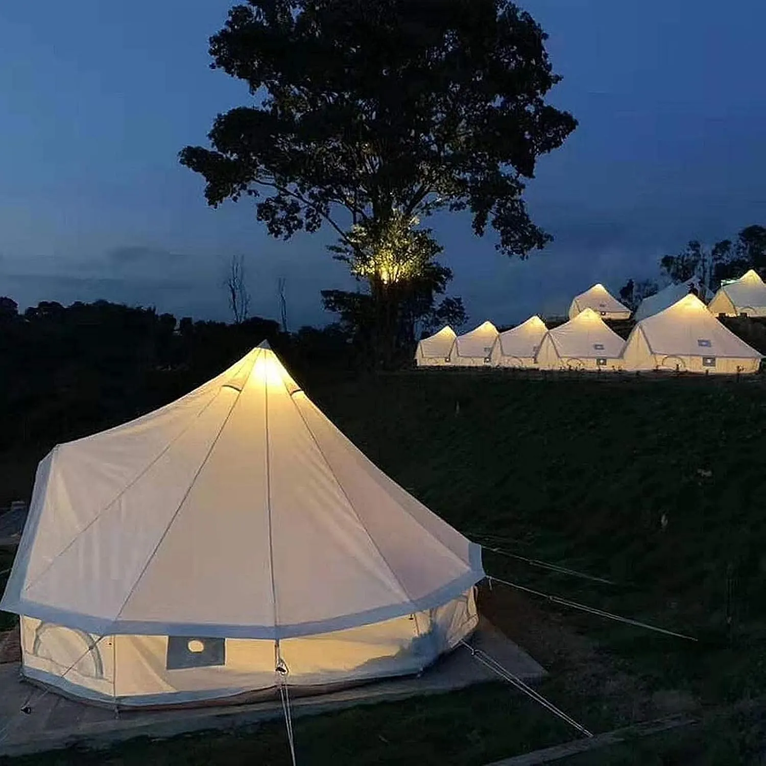 Canvas Tent with Stove Hole Cotton Canvas Tents Yurt Tent for Camping 4 Season Waterproof Tent for Family Camping Outdoor Glamping, Luxury Teepee (3m b 4M b)