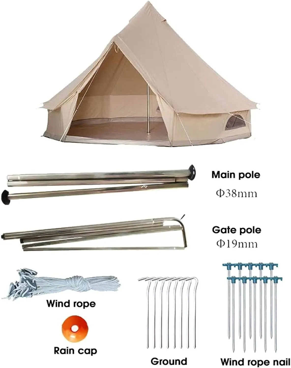 Canvas Tent with Stove Hole Cotton Canvas Tents Yurt Tent for Camping 4 Season Waterproof Tent for Family Camping Outdoor Glamping, Luxury Teepee (3m b 4M b)
