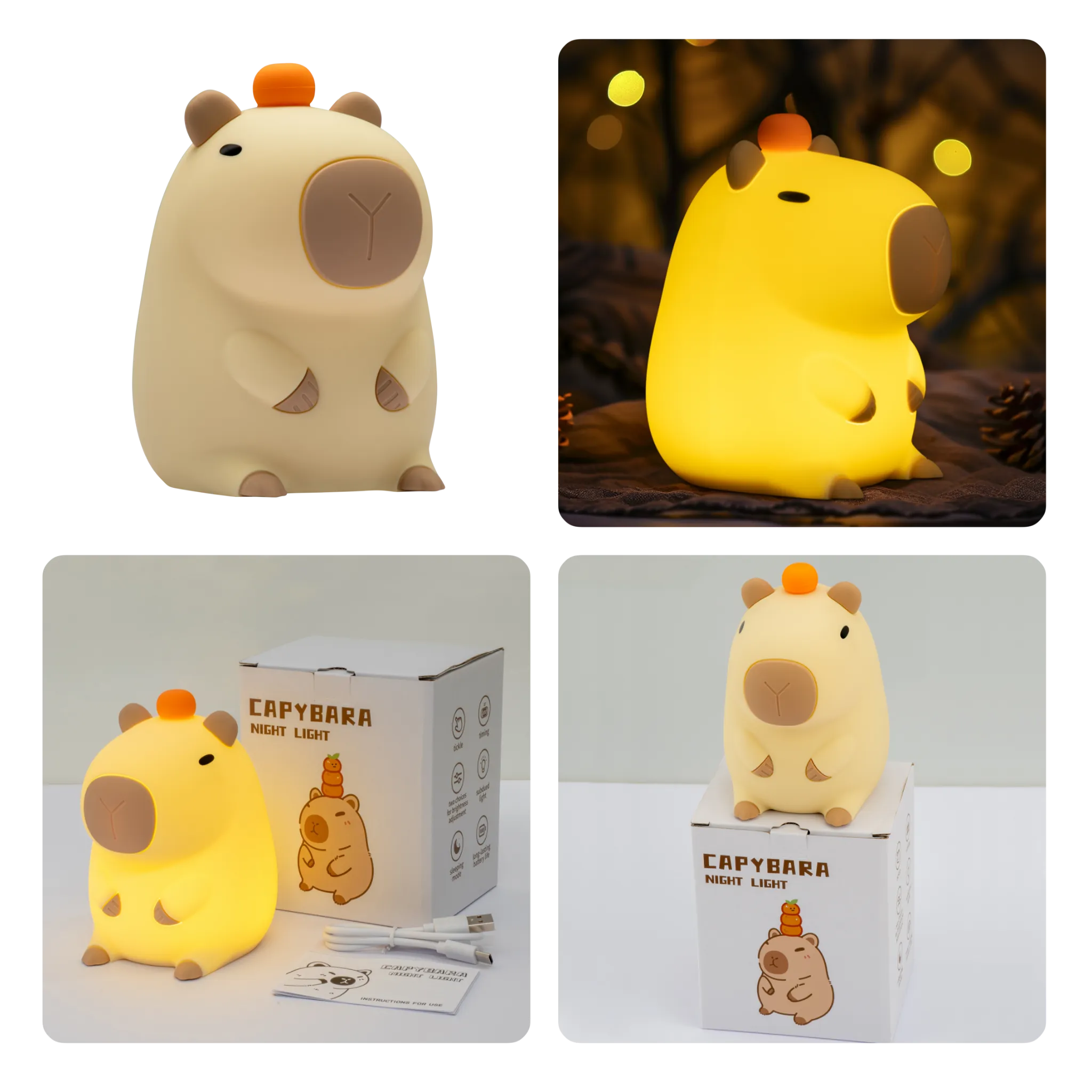 Capybara LED Night Light USB Rechargeable Animal Touch Control Lamp
