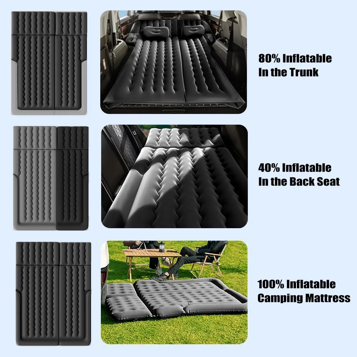 Car Air Bed Mattress for Honda Fit/Jazz 2015-2018, Portable Thickened Camping Cushion Inflatable Mat, Back Seat Trunk Sleeping Pad, for Outdoor Travel Home Camping,A Black