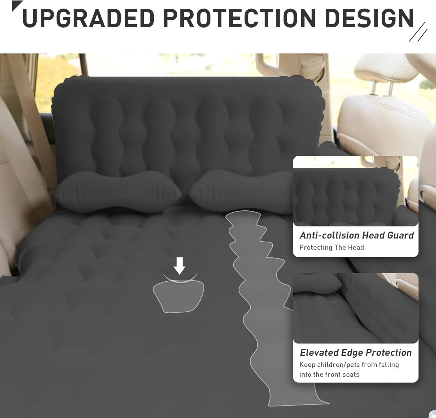 Car Air Bed Mattress, Inflatable SUV Mat, Thickened Camping Cushion Sleeping Pads with Air Pump 2 Pillows Portable Backseat Rug for Outdoor Travel Home Cars Camping