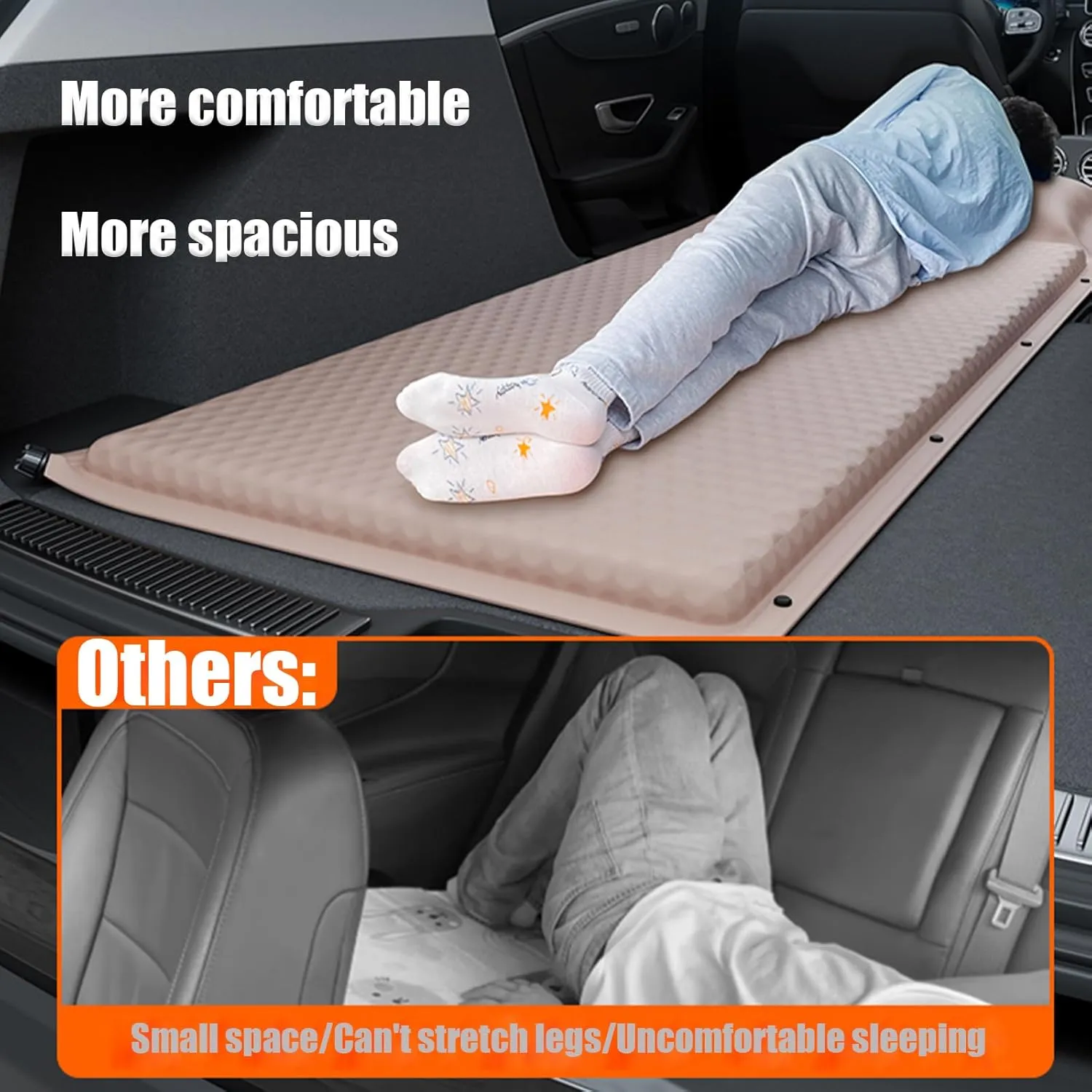 Car Air Mattress Foldable for Audi A4 Avant B8 B7 B6 B5 8D5 8E5 8ED, Back Seat Camping Bed Breathable Airbed Auto-Inflation Without Air Pump SUV Portable Sleeping Pad,Beige Single