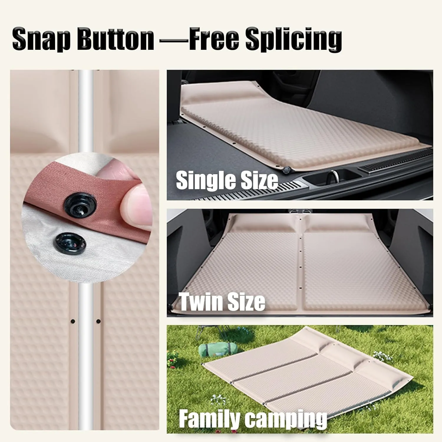 Car Air Mattress Foldable for Audi A4 Avant B8 B7 B6 B5 8D5 8E5 8ED, Back Seat Camping Bed Breathable Airbed Auto-Inflation Without Air Pump SUV Portable Sleeping Pad,Beige Single