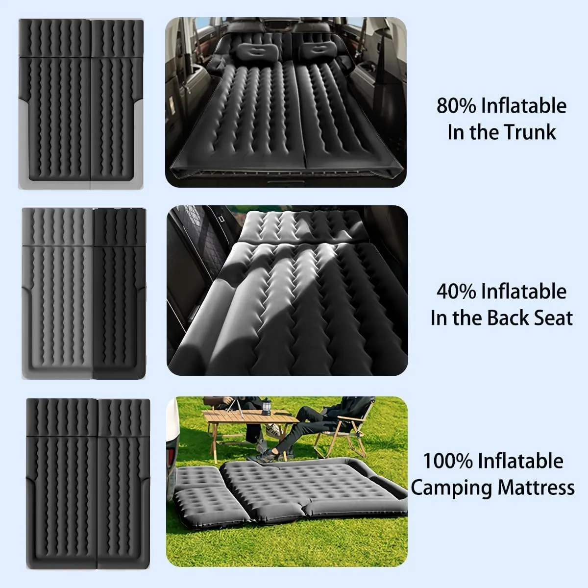 Car Air Mattress for Chevrolet Seeker 2022-2023, Trunk Rear Seat Inflatable Thickened Flocking Travel Camping Bed, Air Pump 2 Pillows,Black