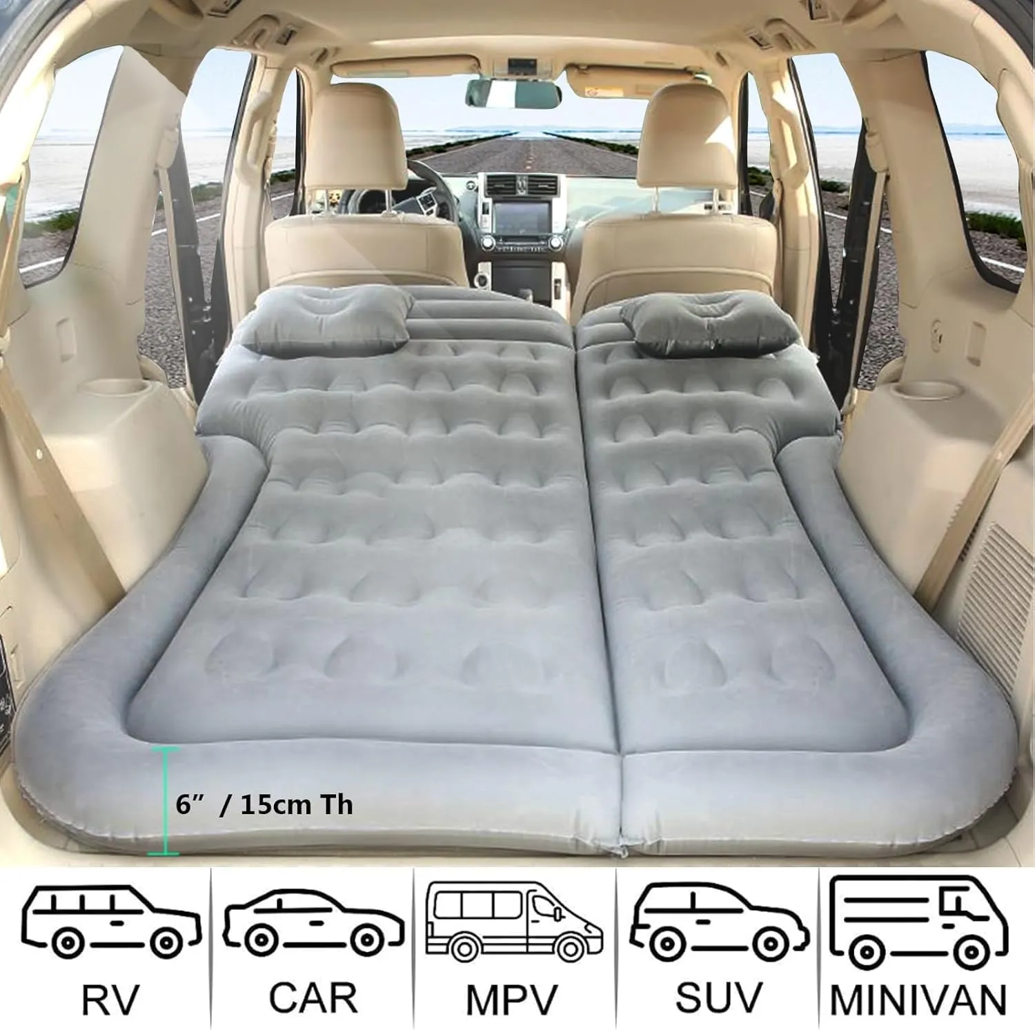Car Air Mattress for Chevrolet Seeker 2022-2023, Trunk Rear Seat Inflatable Thickened Flocking Travel Camping Bed, Air Pump 2 Pillows,Black
