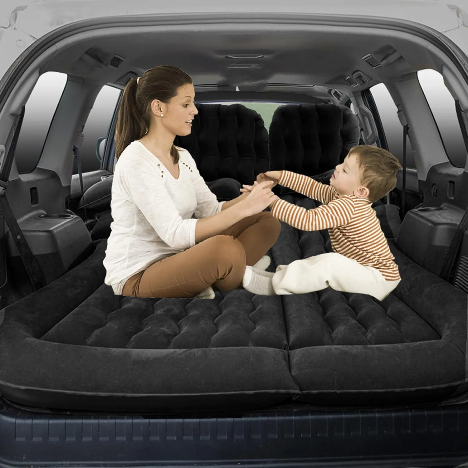 Car Air Mattress for SsangYong Tivolan 2020 2021 2022 2023 2024, Travel Camping Thickened Portable Inflatable Bed PVC Flocking Trunk Sleeping Mats,Beige