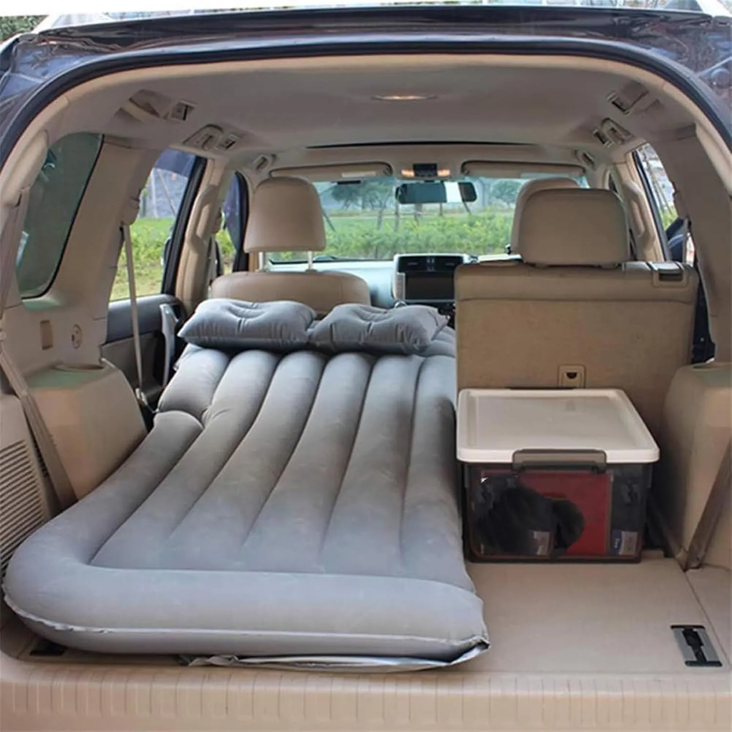 Car Inflatable Mattress, SUV Camping Inflatable Bed, Cold-Resistant PVC Flocking Material, Car Rear Inflatable Sleeping Pad, Self-Driving Travel Mattress (Black)
