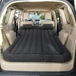 Car Inflatable Mattress, SUV Camping Inflatable Bed, Cold-Resistant PVC Flocking Material, Car Rear Inflatable Sleeping Pad, Self-Driving Travel Mattress (Black)