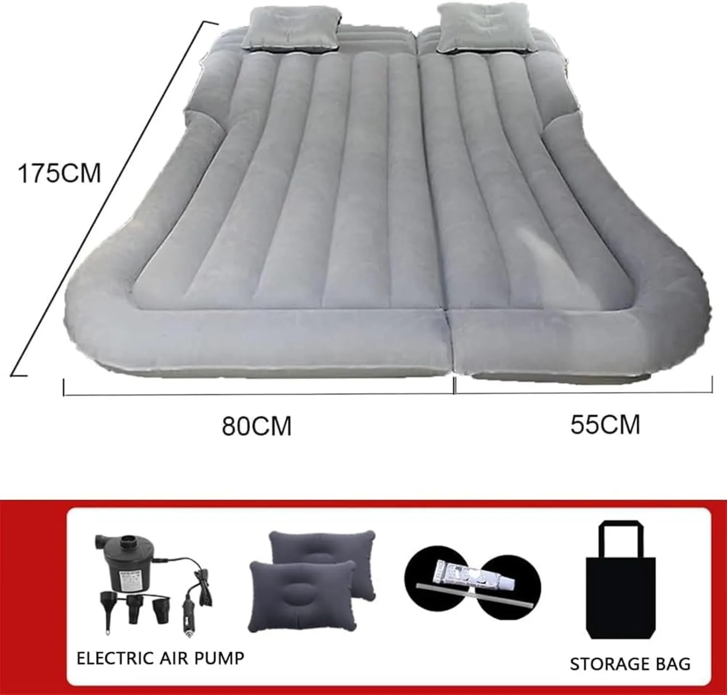 Car Inflatable Mattress, SUV Camping Inflatable Bed, Cold-Resistant PVC Flocking Material, Car Rear Inflatable Sleeping Pad, Self-Driving Travel Mattress (Black)