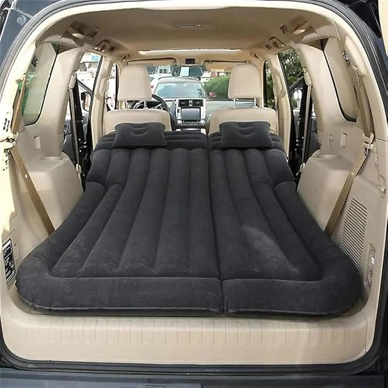 Car Inflatable Mattress, SUV Camping Inflatable Bed, Cold-Resistant PVC Flocking Material, Car Rear Inflatable Sleeping Pad, Self-Driving Travel Mattress (Black)