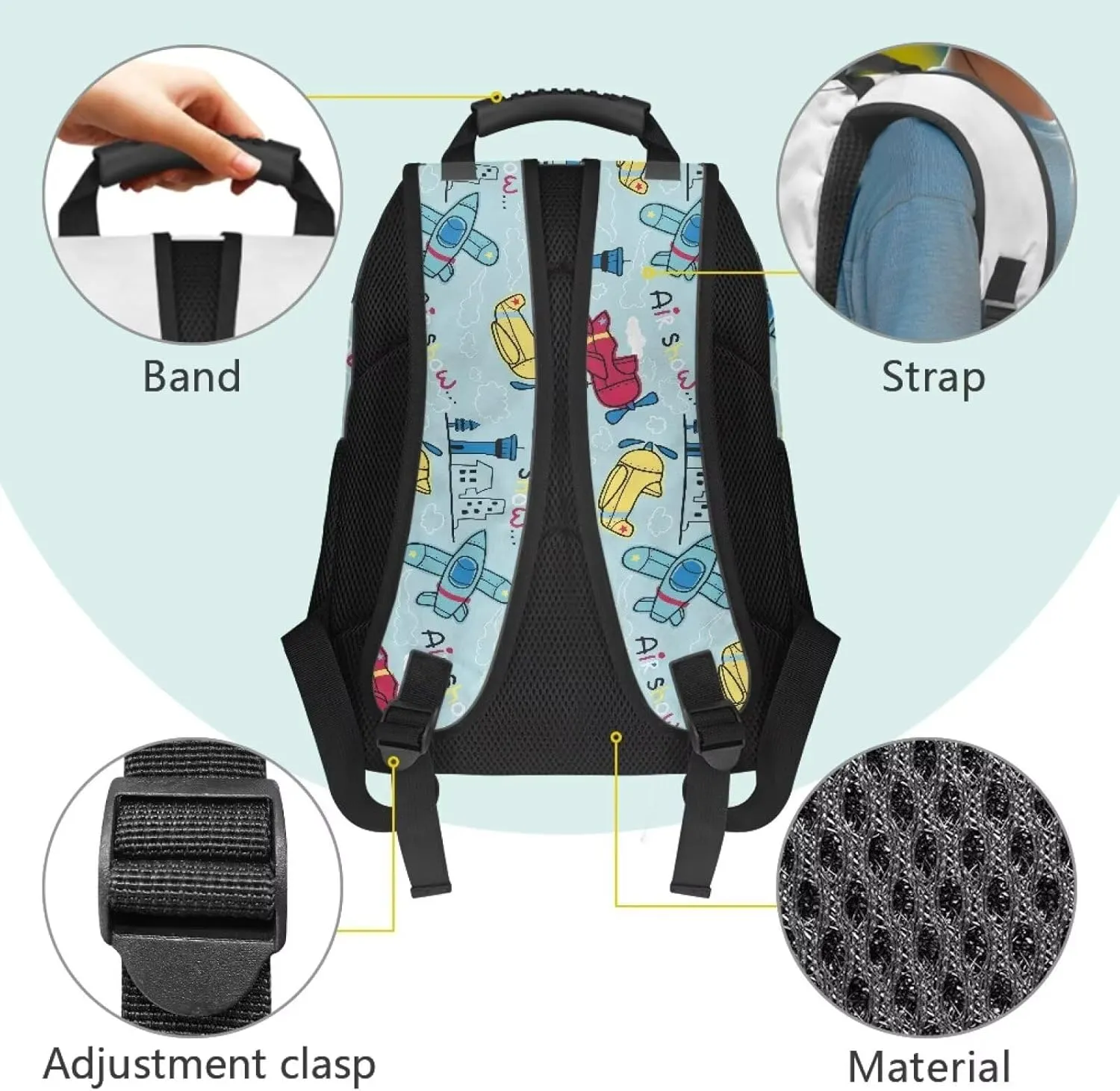 Cartoon Airplane Laptop Bag for Women 17 inch Bookbag with Handle Band Lightweight School Backpack Large Capacity Daypack for Outdoor Campus