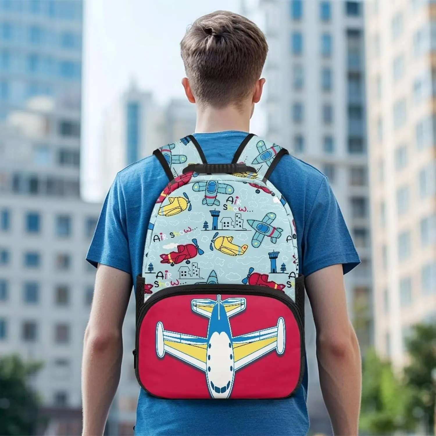 Cartoon Airplane Laptop Bag for Women 17 inch Bookbag with Handle Band Lightweight School Backpack Large Capacity Daypack for Outdoor Campus