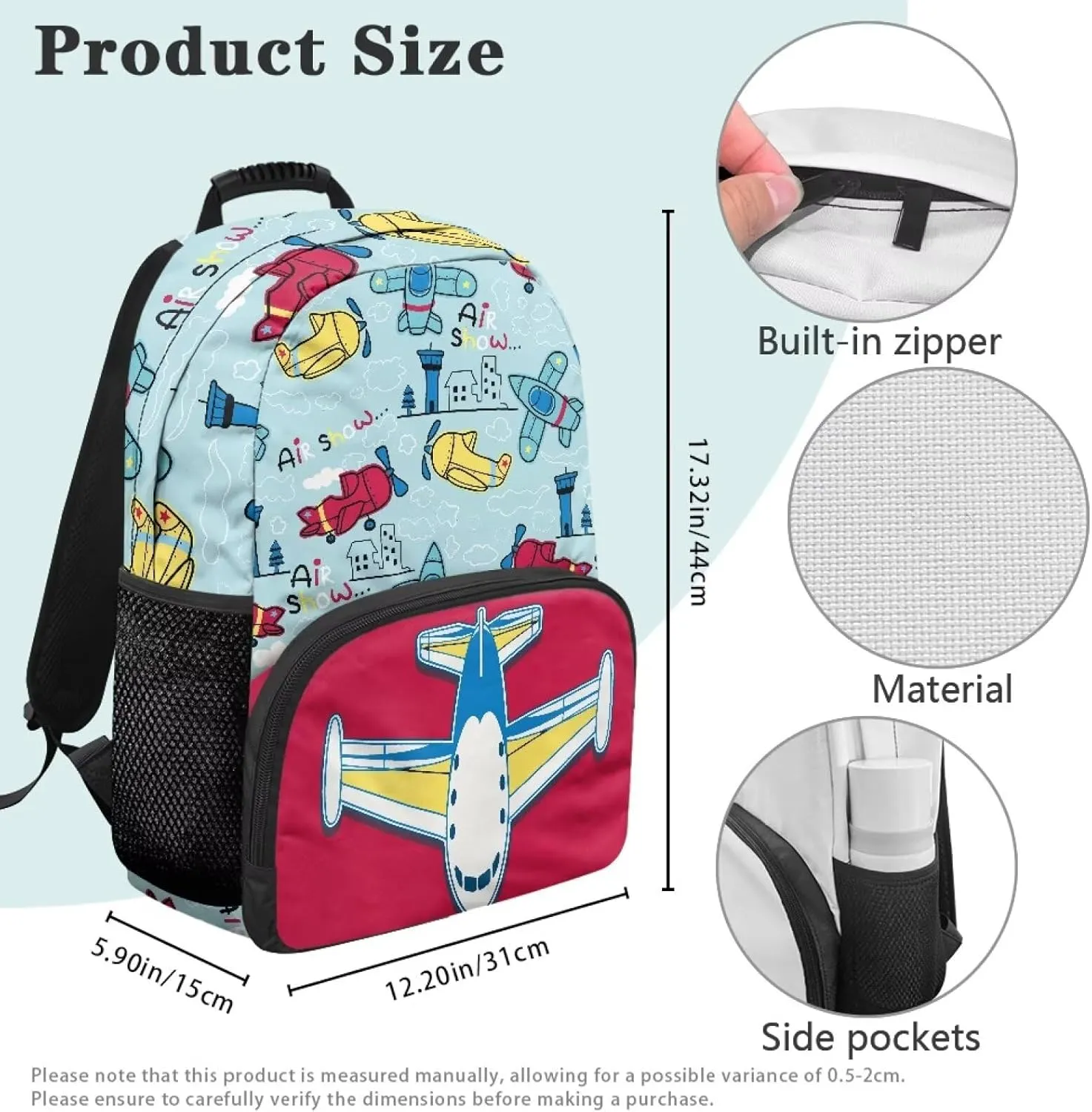 Cartoon Airplane Laptop Bag for Women 17 inch Bookbag with Handle Band Lightweight School Backpack Large Capacity Daypack for Outdoor Campus