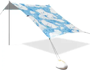 Cartoon Binturong Sky Blue Designed UPF50  Beach Cabana Tent Lightweight Sun Shade with Sand Shovel, Sandbags for Camping, Picnics, Backyard accesorios para Playa