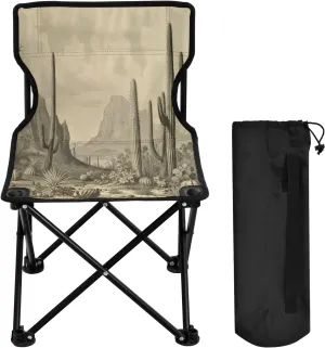 Cartoon Desert Cactus Portable Outdoor Folding Chair Anti-Slip Padded Oxford Cloth Stool Camping Chair Small for Beach Hiking Fishing Gardening Quad Camp Chair