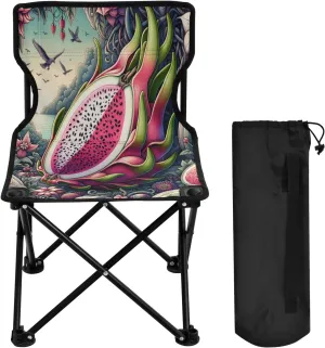 Cartoon Dragon Fruit Portable Outdoor Folding Chair Anti-Slip Padded Oxford Cloth Stool Camping Chair Small for Beach Hiking Fishing Gardening Quad Camp Chair