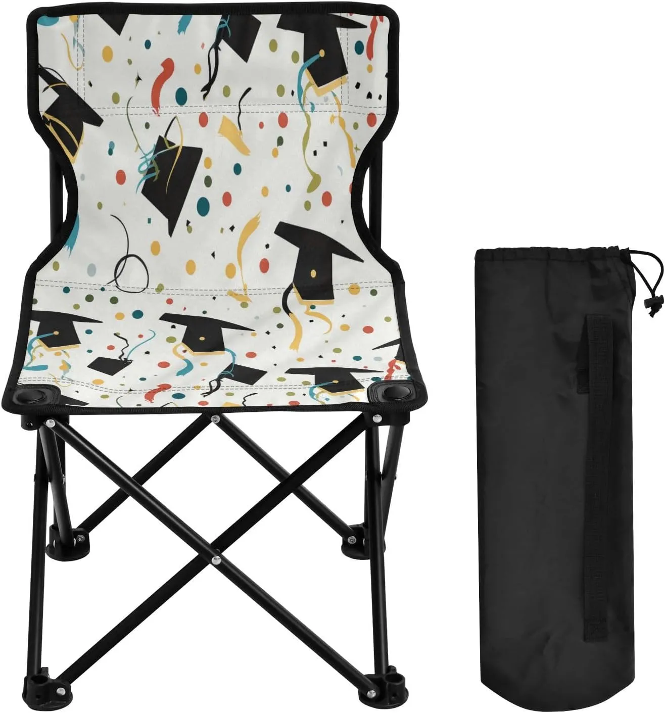 Cartoon Hat Cheers Portable Outdoor Folding Chair Anti-Slip Padded Oxford Cloth Stool Camping Chair Small for Beach Hiking Fishing Gardening Quad Camp Chair