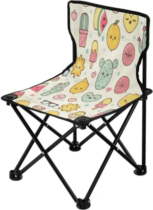 Cartoon Lemon Watermelon Fruit Portable Outdoor Folding Chair Anti-Slip Padded Oxford Cloth Stool Camping Chair Small for Beach Hiking Fishing Gardening Quad Camp Chair