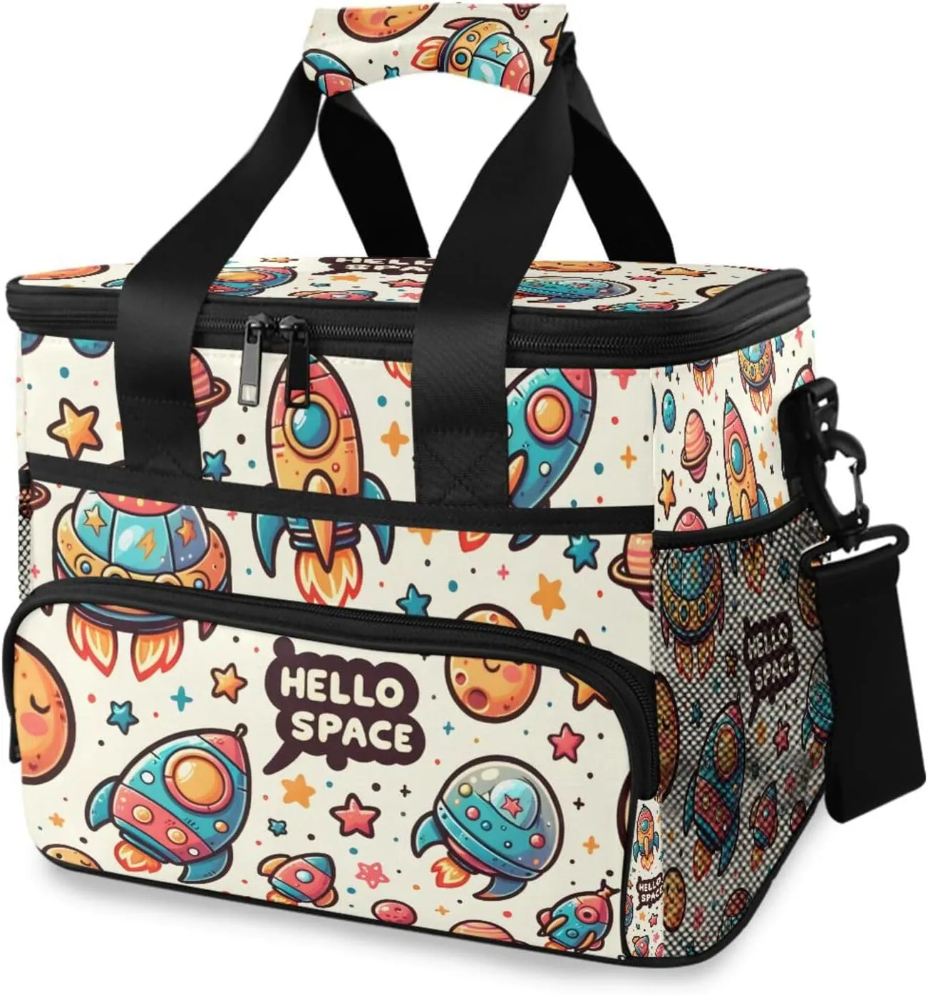 Cartoon Spaceship Cute Star Cooler Bag Insulated Cooler Soft Sided Cooler 24 Can Portable Picnic Bag Large Leakproof Lunch Bag Box for Beach Grocery Camping Travel Car Men Women