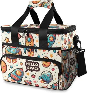 Cartoon Spaceship Cute Star Cooler Bag Insulated Cooler Soft Sided Cooler 24 Can Portable Picnic Bag Large Leakproof Lunch Bag Box for Beach Grocery Camping Travel Car Men Women
