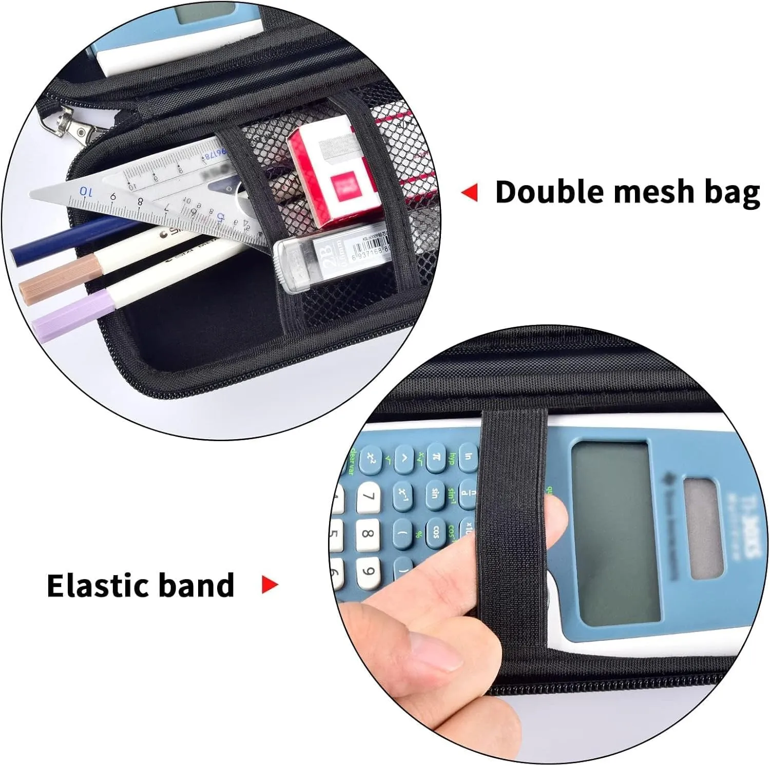 Case Compatible with Texas Instruments TI-30XS for MultiView Scientific Calculator, Storage Holder Carrying Organizer Bag with Mesh Pocket for Pens, Pencil, Batteries and Accessories (Box Only) -Black