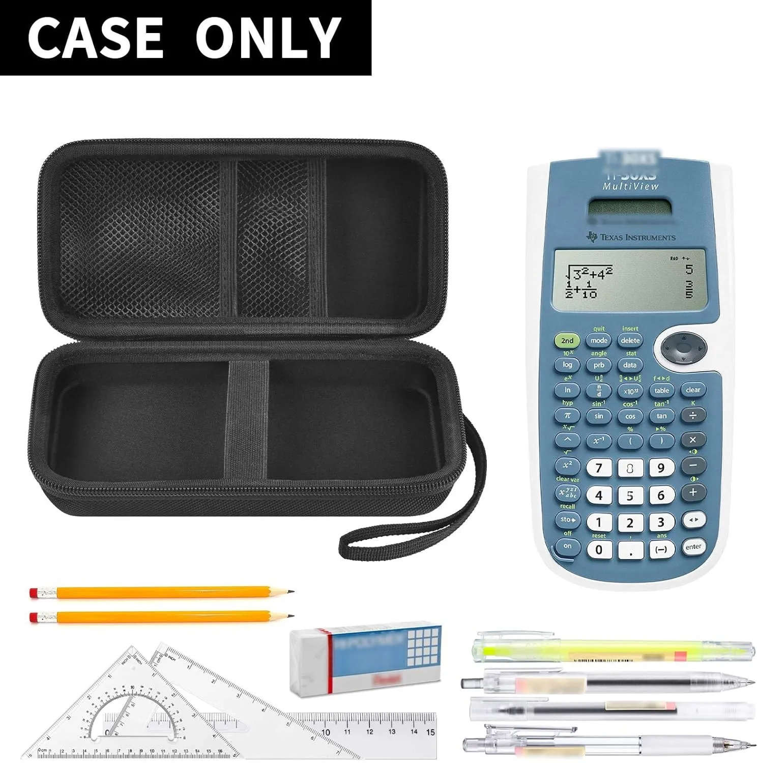 Case Compatible with Texas Instruments TI-30XS for MultiView Scientific Calculator, Storage Holder Carrying Organizer Bag with Mesh Pocket for Pens, Pencil, Batteries and Accessories (Box Only) -Black
